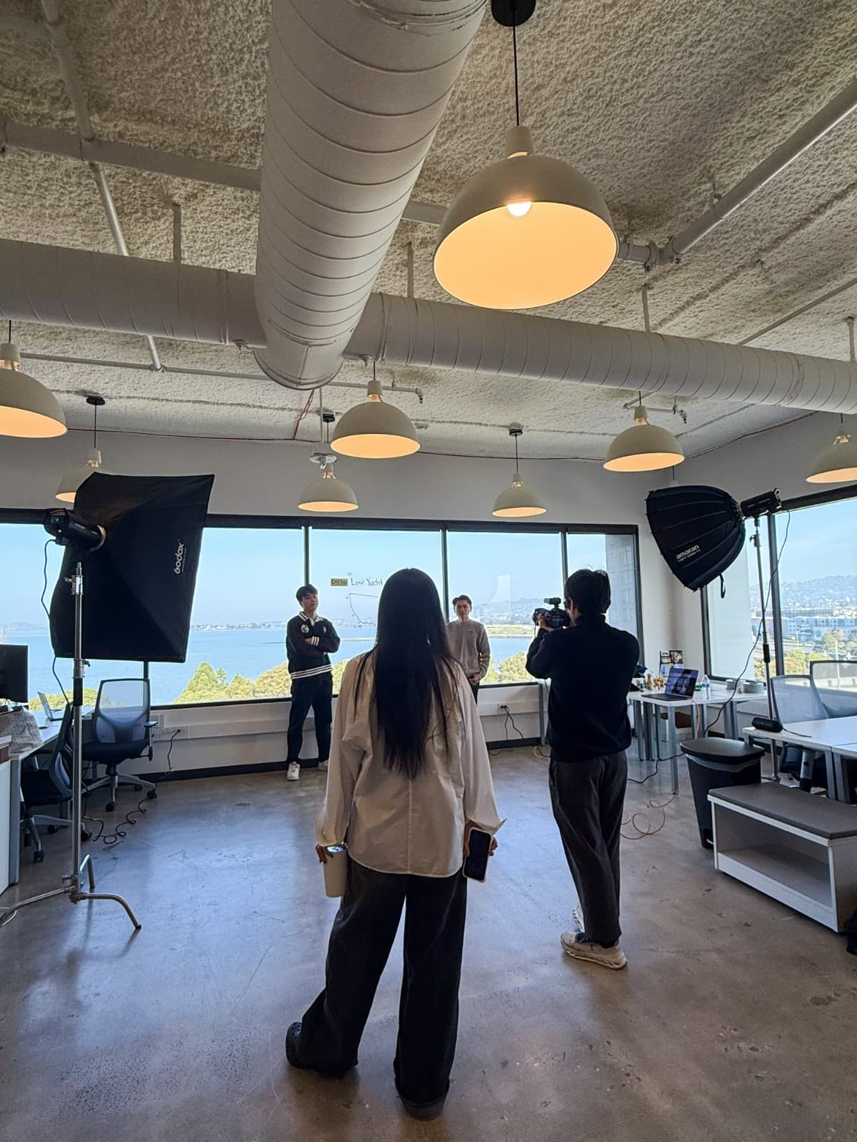 Behind the scenes of professional headshot photography session setup