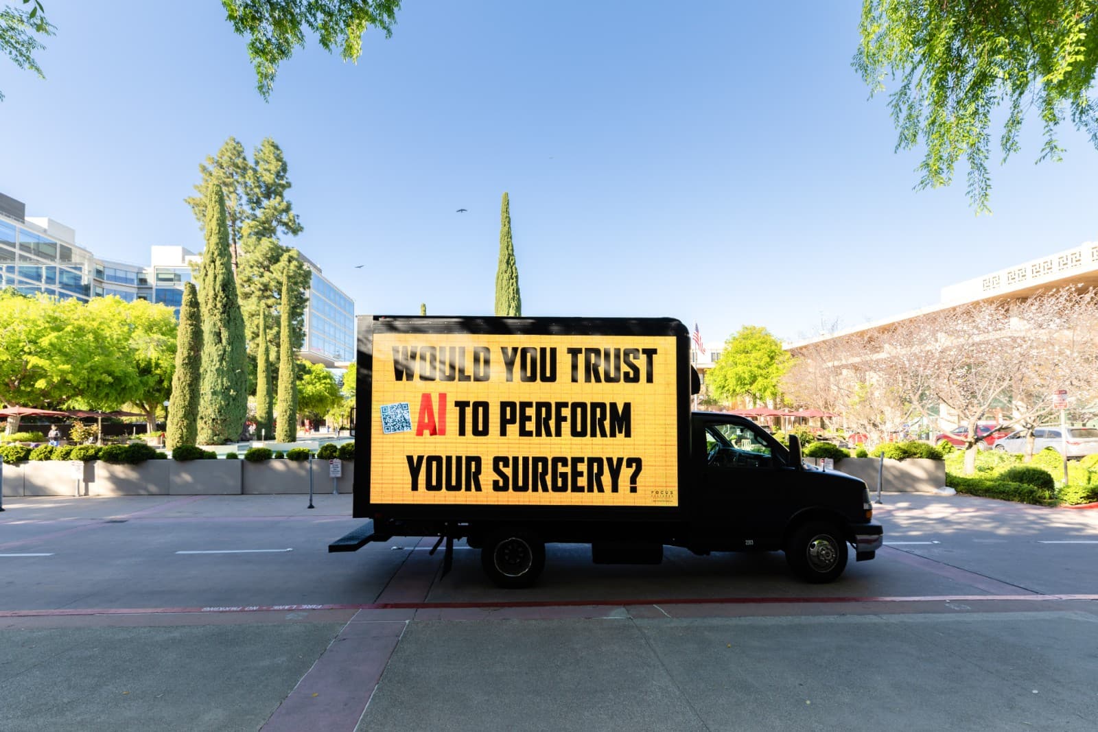 AI Doc film guerrilla marketing LED truck capturing attention on Bay Area streets by JY Studio