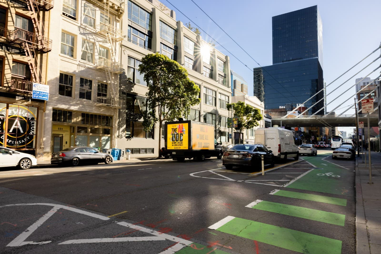 The AI Doc LED billboard truck on the road between tech campuses in San Francisco Bay Area by JY Studio