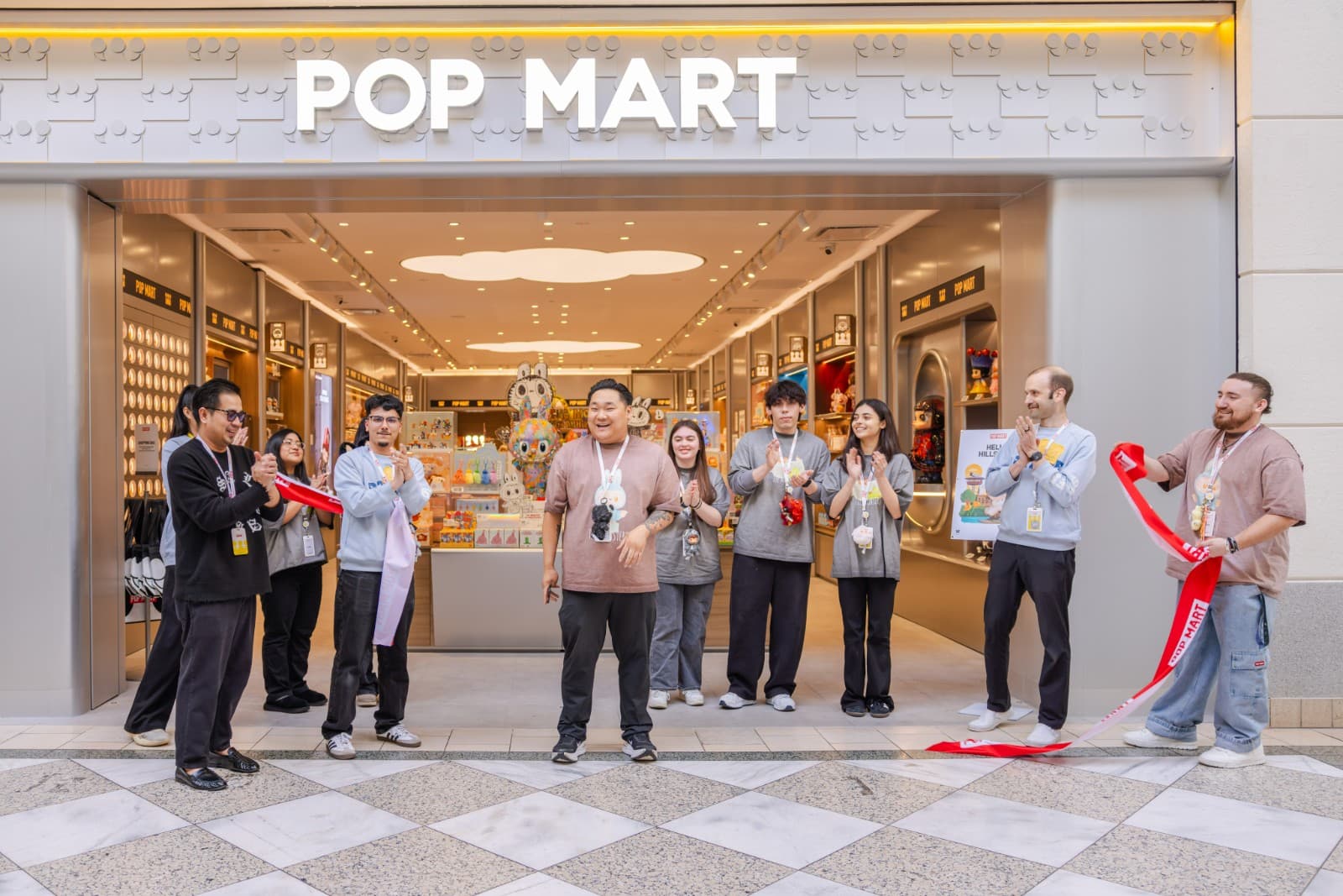 Close-up of Pop Mart collectible toy details at Hillsdale Mall grand opening San Mateo by JY Studio