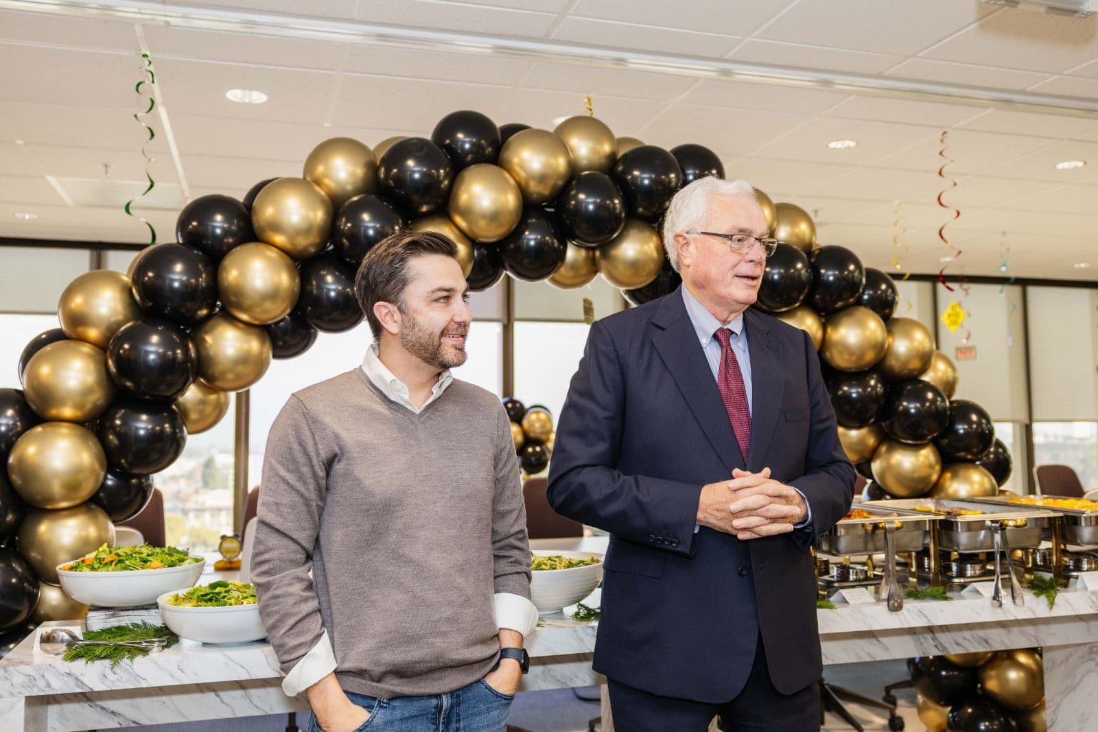 Group celebration photo with colleagues at corporate retirement party event in San Mateo Bay Area by JY Studio